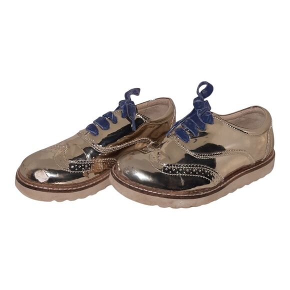 Mini Boden Shiny Gold  Shoes with Velvet Blue Laces - Picture 1 of 2